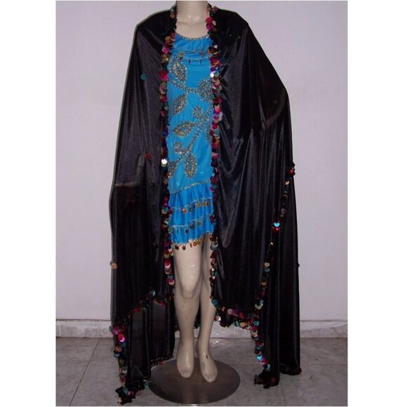 Large Folkloric Belly Dance Egyptian Iskandarani Melaya leff Laff Veil w/crochet - Picture 1 of 2